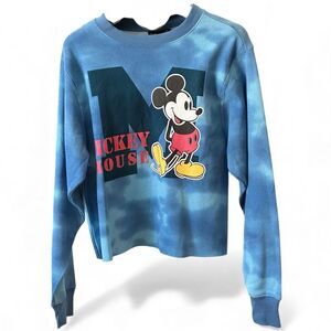Disney Mickey Mouse Women's Blue Tie Dye Crop Sweatshirt Size S